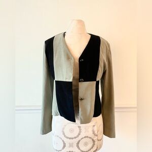 Vintage Y2K black & green patchwork cropped suede light jacket